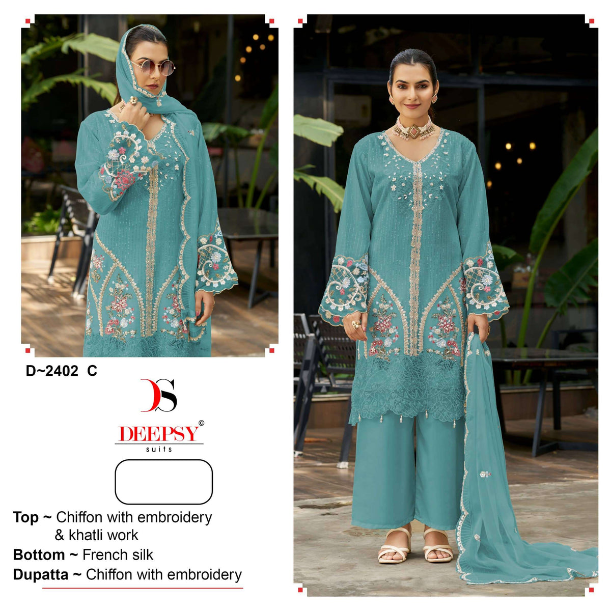 Deepsy Suit D-2402 Chiffon Embroidered Semi-Stitched Pakistani Suit