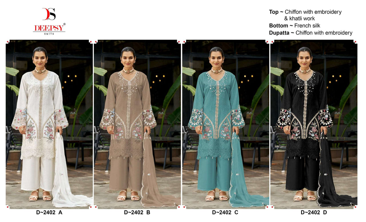 Deepsy Suit D-2402 Chiffon Embroidered Semi-Stitched Pakistani Suit