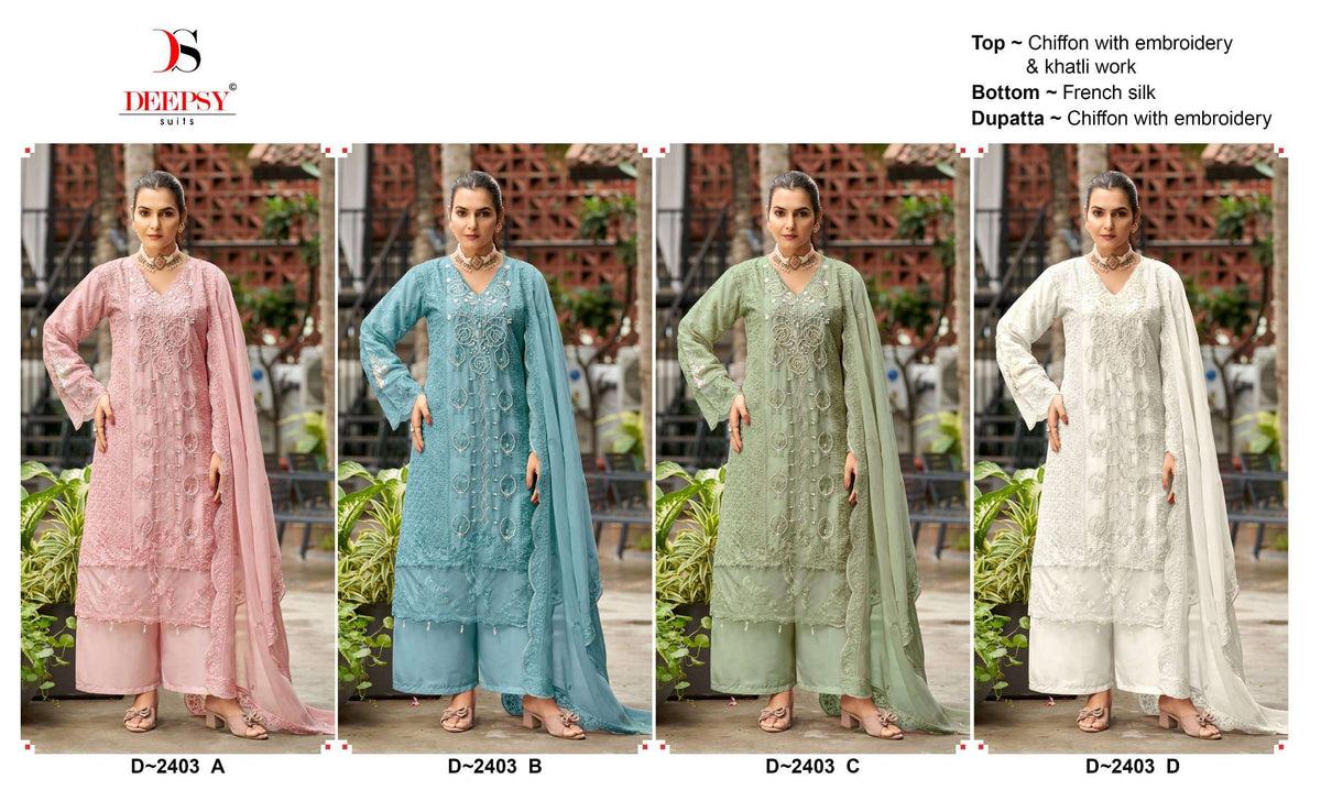Deepsy Suit D-2403 Chiffon Embroidered Dress Material