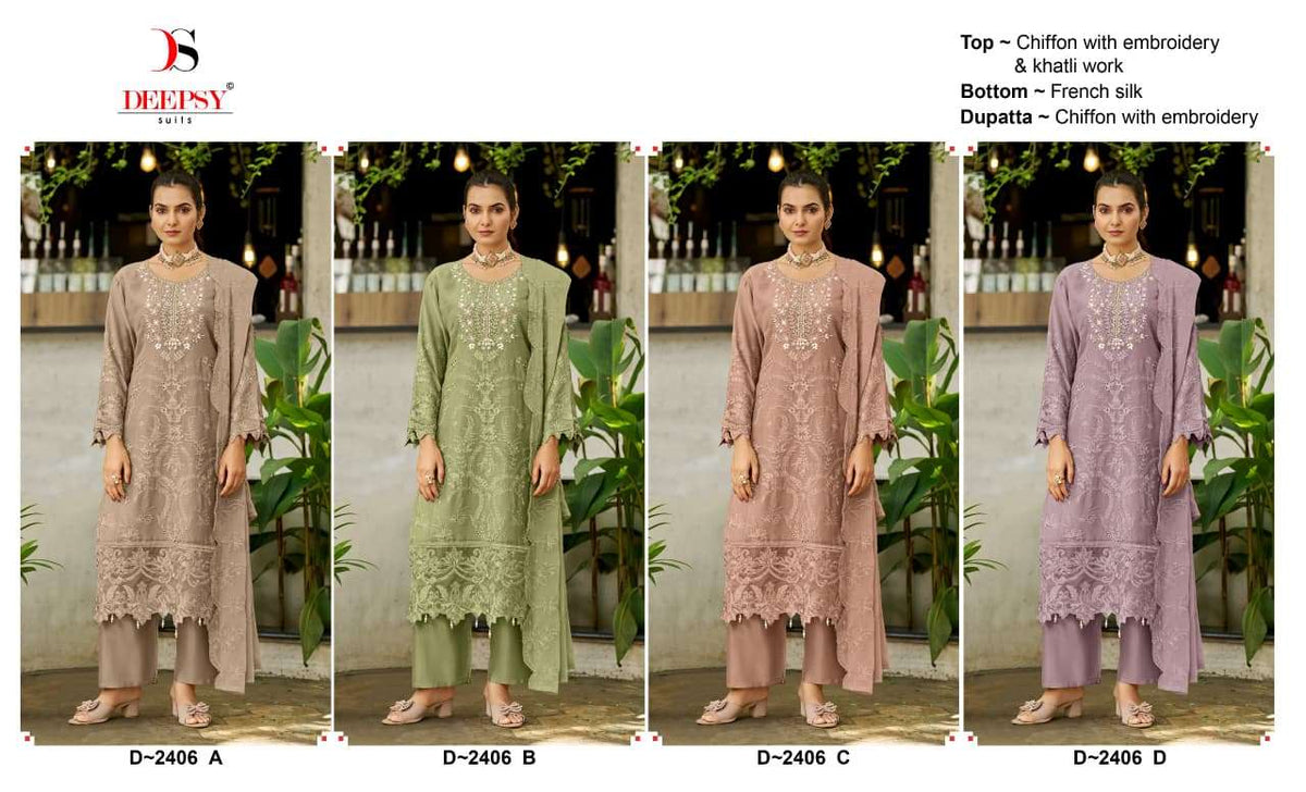 Deepsy Suit D-2406 Chiffon Pakistani Semi-Stitched Salwar Suit