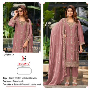 DEEPSY SUIT D-2411 Satin Chiffon Pakistani Suit