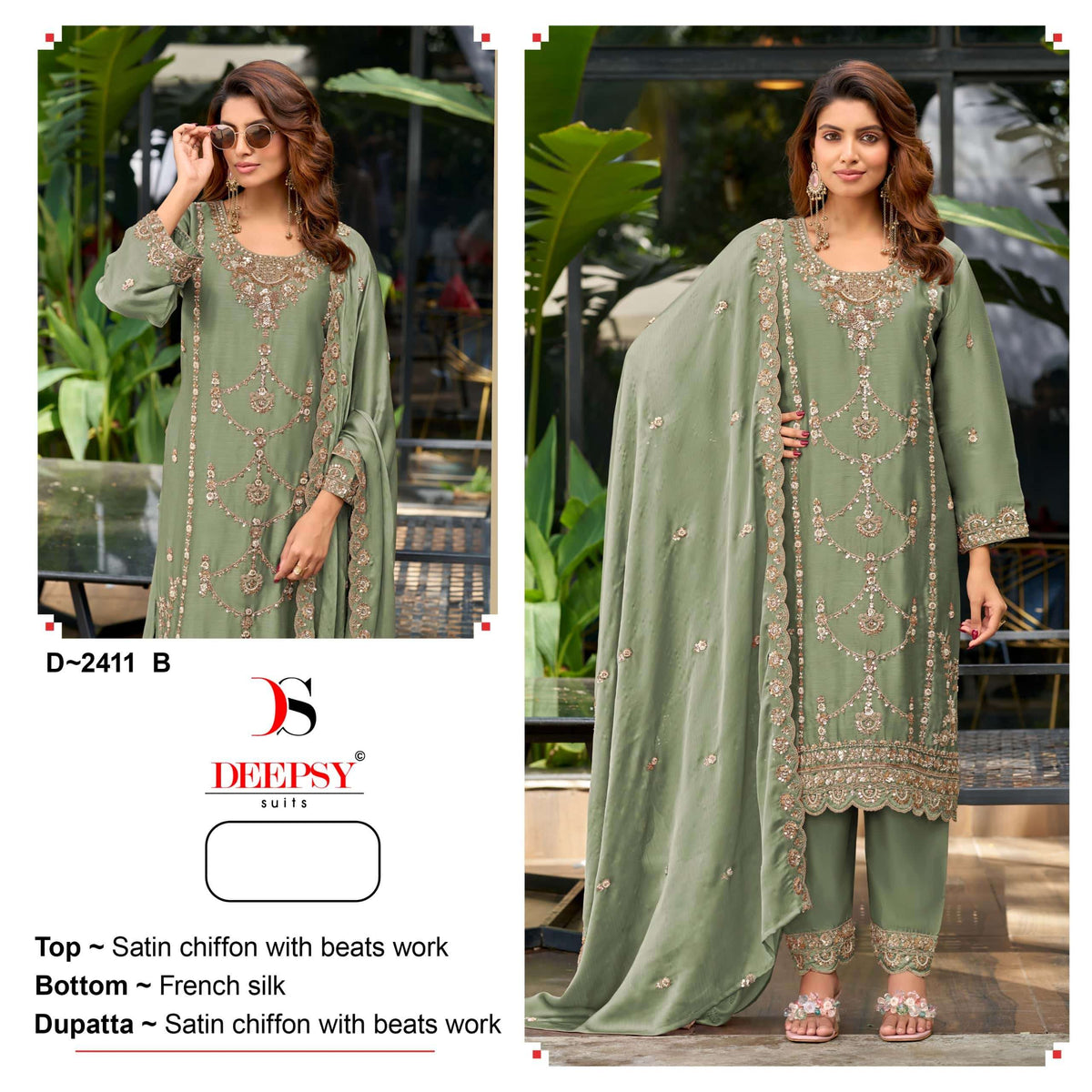 DEEPSY SUIT D-2411 Satin Chiffon Pakistani Suit