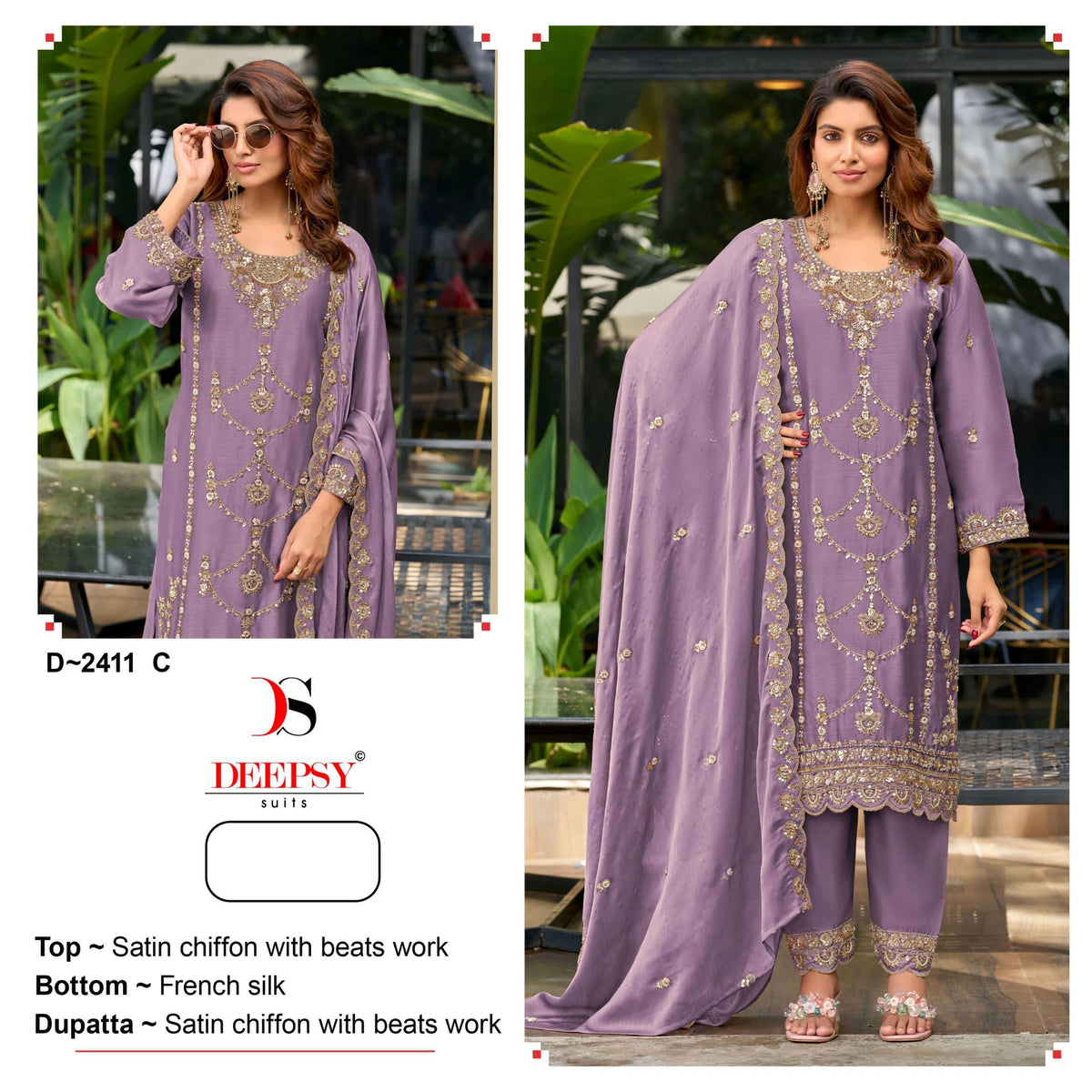 DEEPSY SUIT D-2411 Satin Chiffon Pakistani Suit