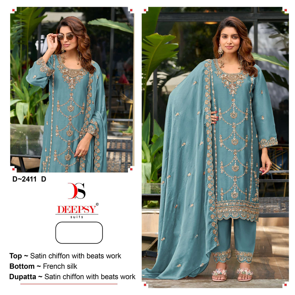 DEEPSY SUIT D-2411 Satin Chiffon Pakistani Suit