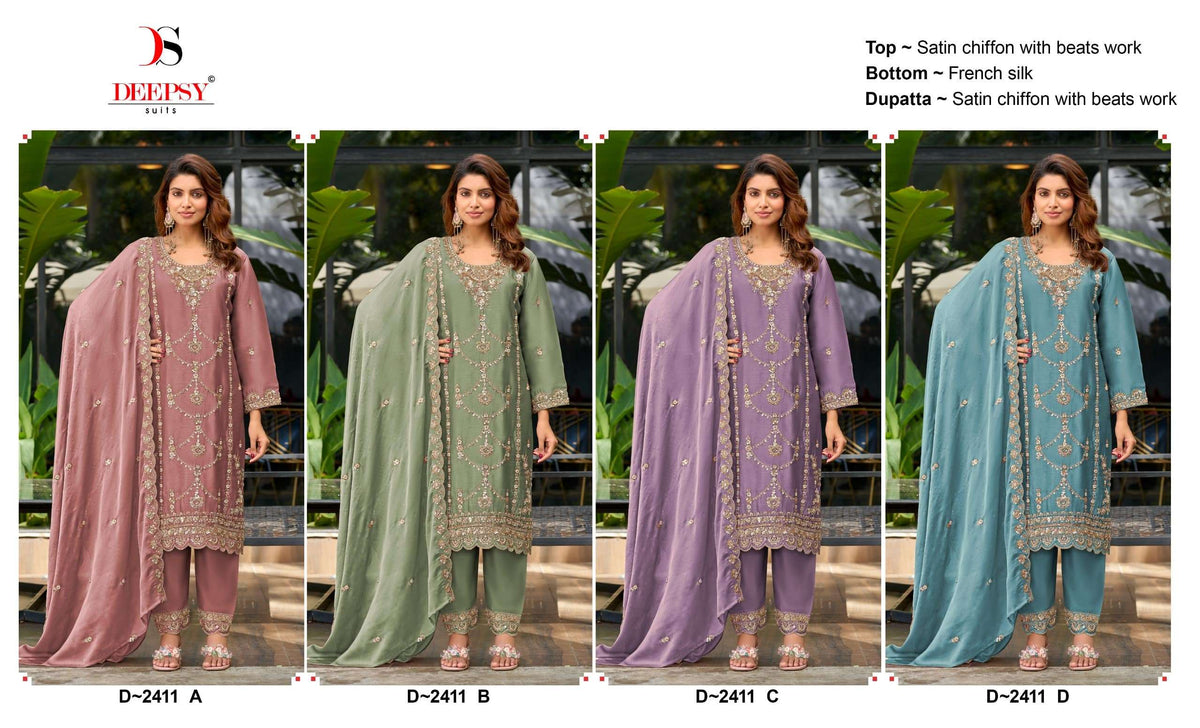 DEEPSY SUIT D-2411 Satin Chiffon Pakistani Suit