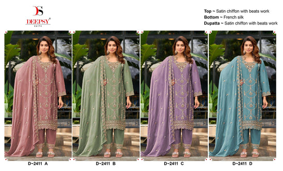 DEEPSY SUIT D-2411 Satin Chiffon Pakistani Suit