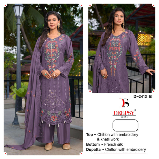 Deepsy Suit D-2413 A To D Series Chiffon Embroidery Premium Pakistani Suit