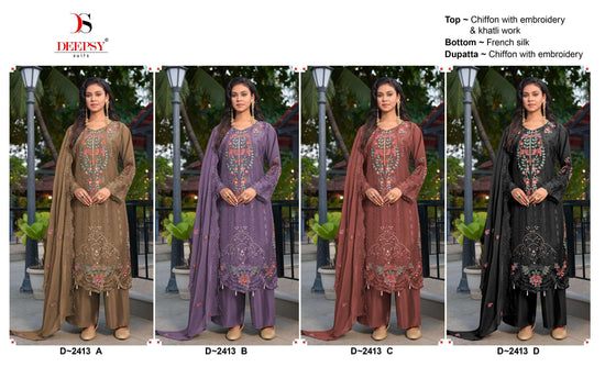 Deepsy Suit D-2413 A To D Series Chiffon Embroidery Premium Pakistani Suit