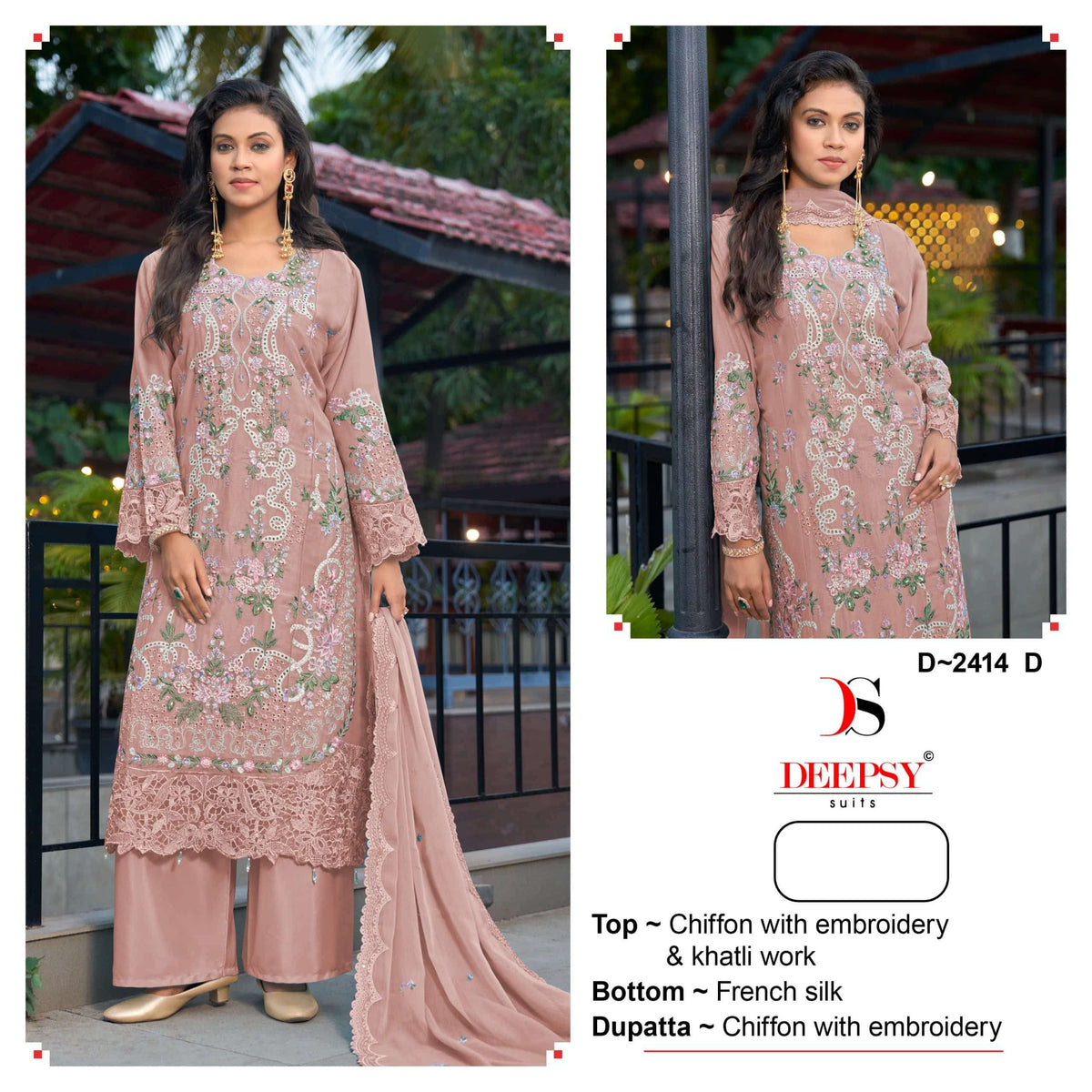 Deepsy Suit D-2414 A To D Series Chiffon Embroidery Premium Pakistani Suit Set