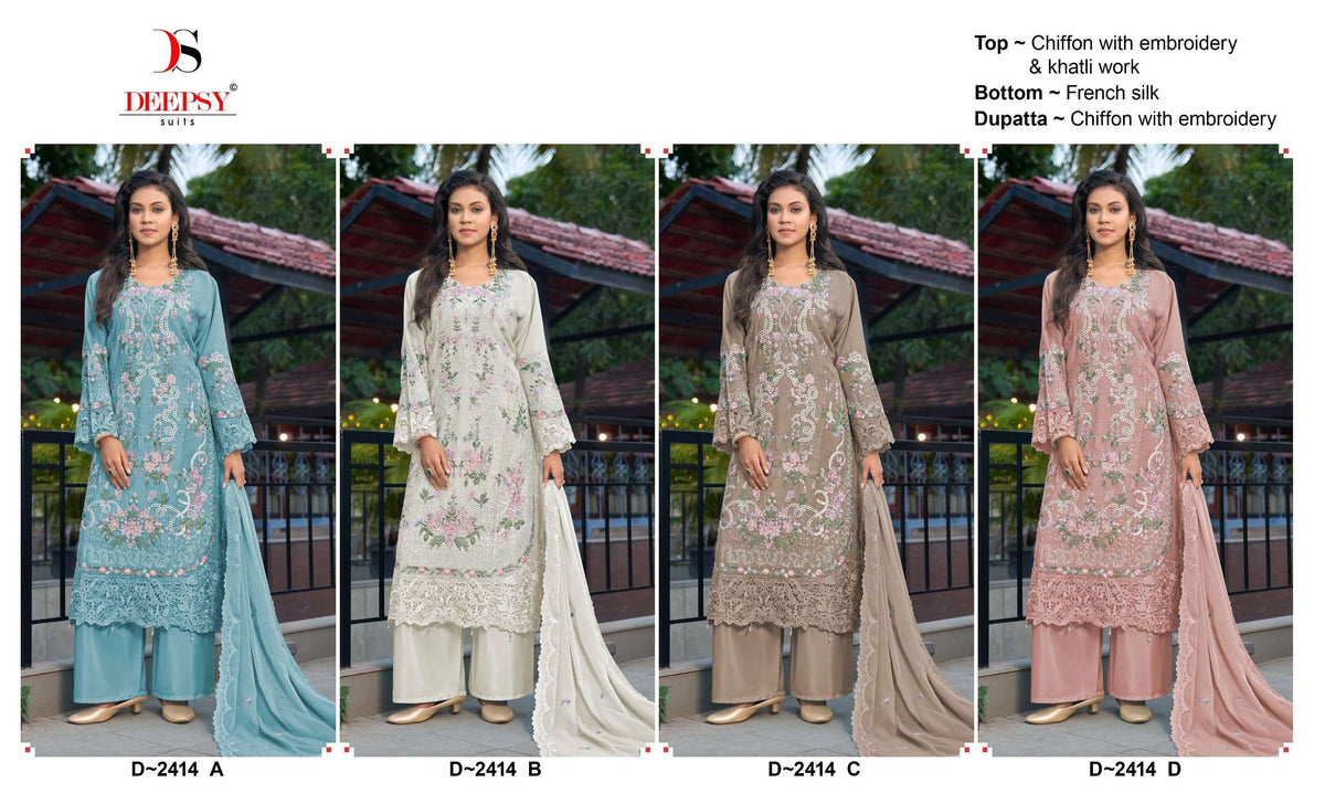Deepsy Suit D-2414 A To D Series Chiffon Embroidery Premium Pakistani Suit Set