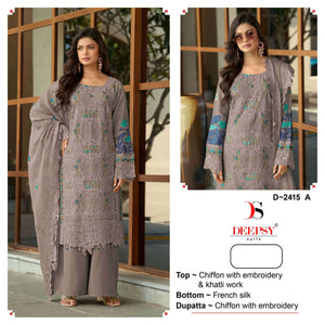 DEEPSY SUIT D-2415 Chiffon Embroidered Dress Material