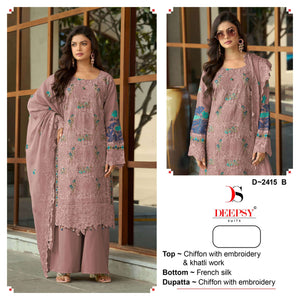 DEEPSY SUIT D-2415 Chiffon Embroidered Dress Material
