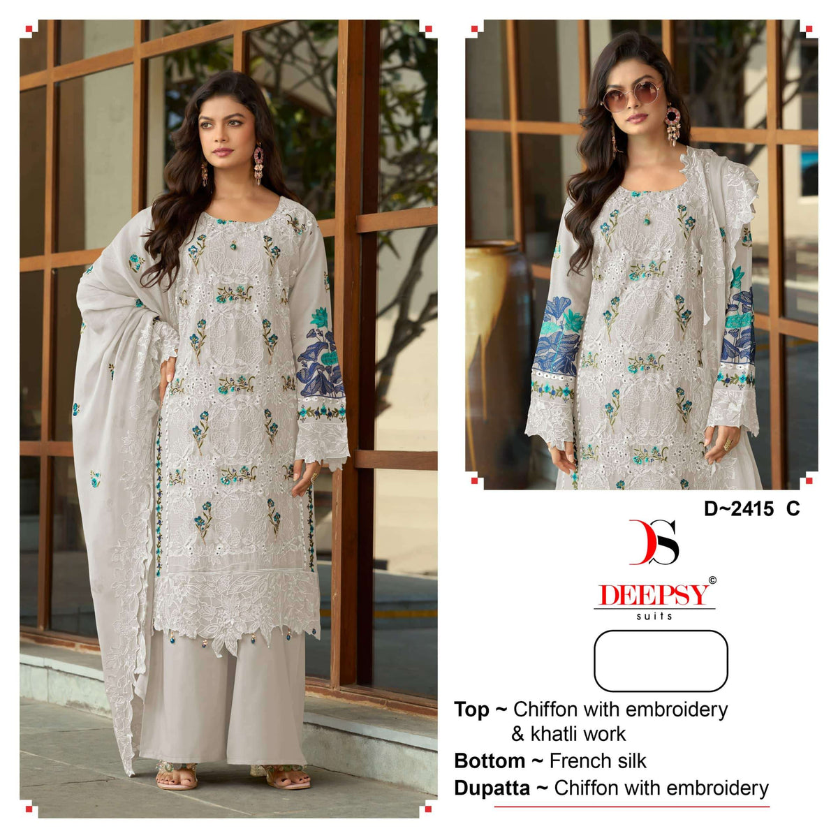 DEEPSY SUIT D-2415 Chiffon Embroidered Dress Material
