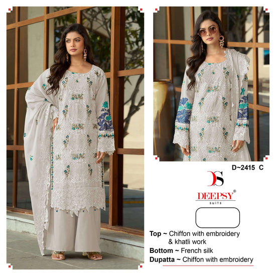 DEEPSY SUIT D-2415 Chiffon Embroidered Dress Material