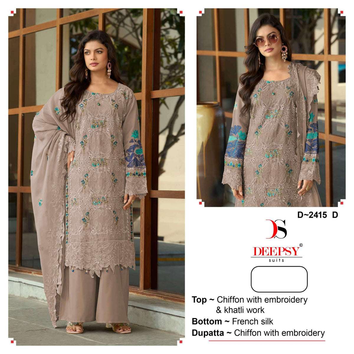 DEEPSY SUIT D-2415 Chiffon Embroidered Dress Material