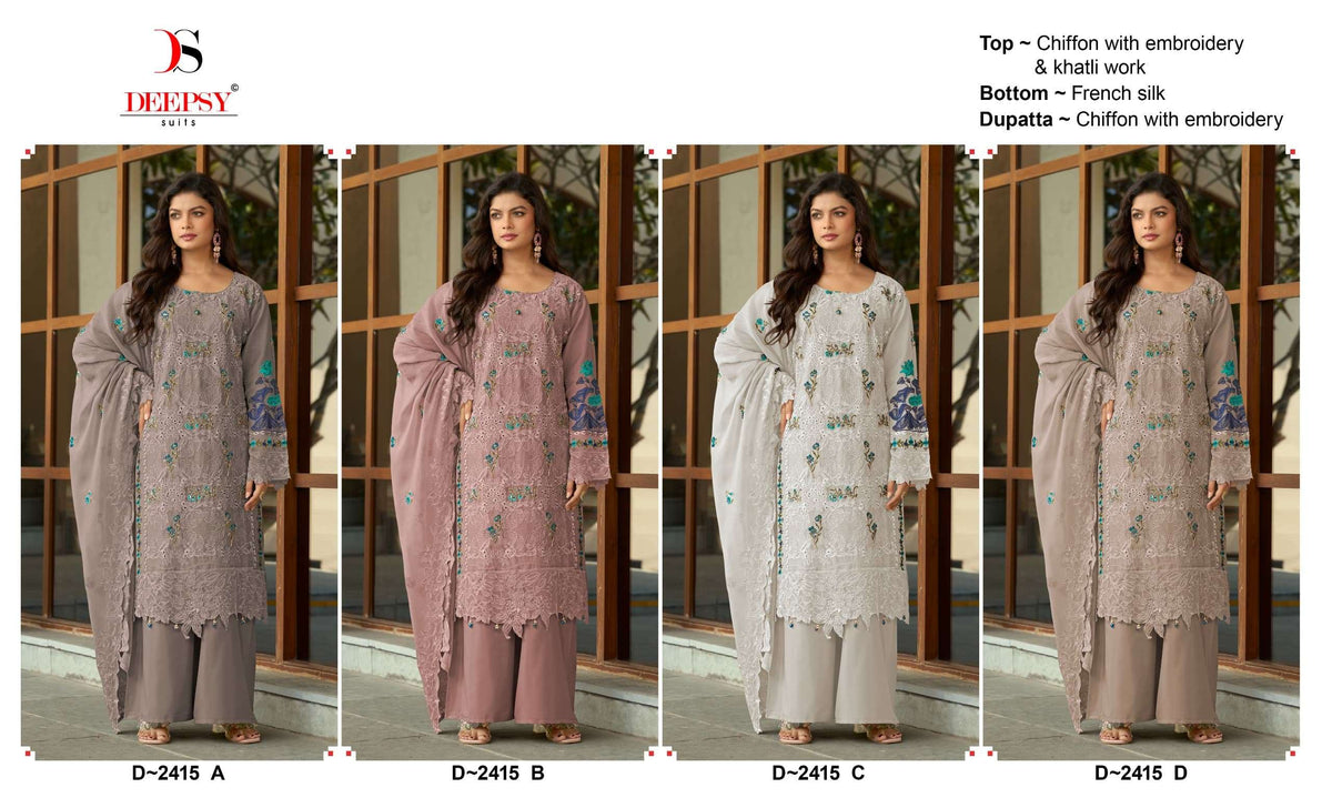 DEEPSY SUIT D-2415 Chiffon Embroidered Dress Material