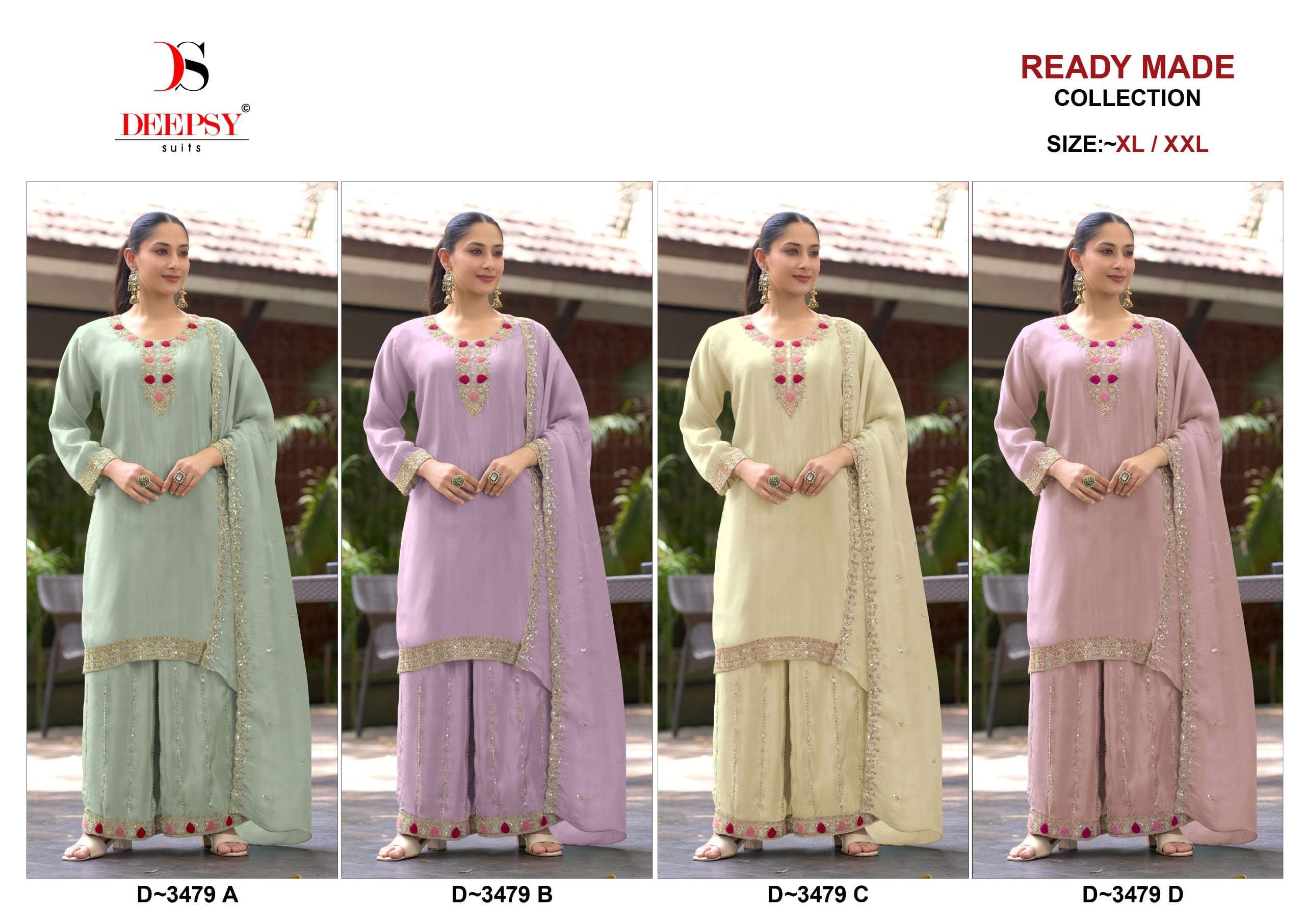 Deepsy Suit D-3473 A to D Series Viscose Tissue Silk Embroidered Pakistani Suit Set