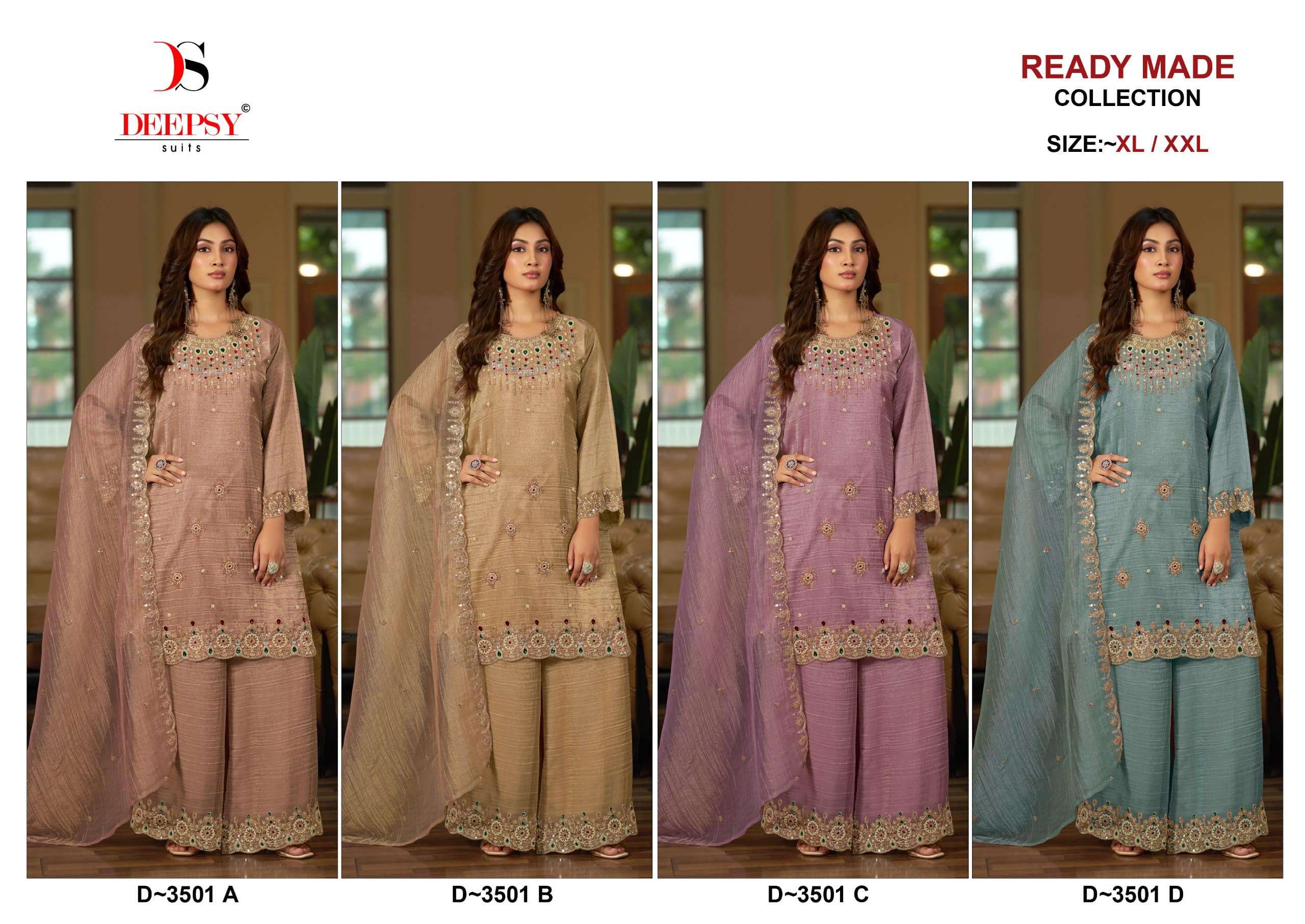 Deepsy Suit D-3501 A to D Series Salsa Silk Embroidered Salwar Suit Set