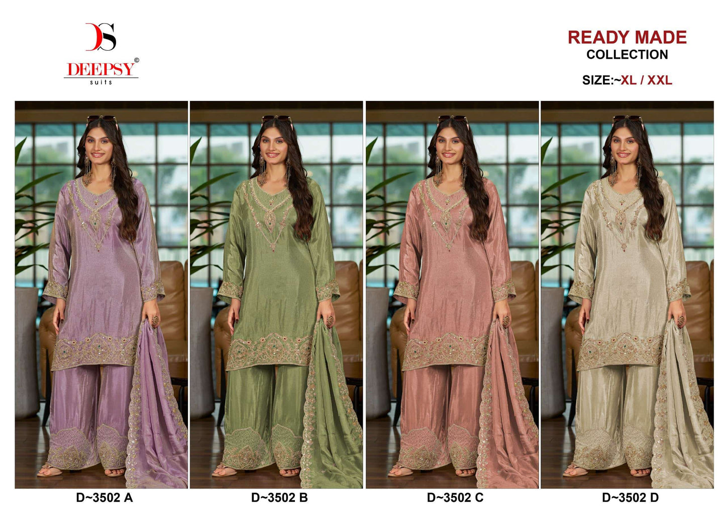 Deepsy Suit D-3502 A to D Series Viscose Silk Embroidered Sharara Suit Set