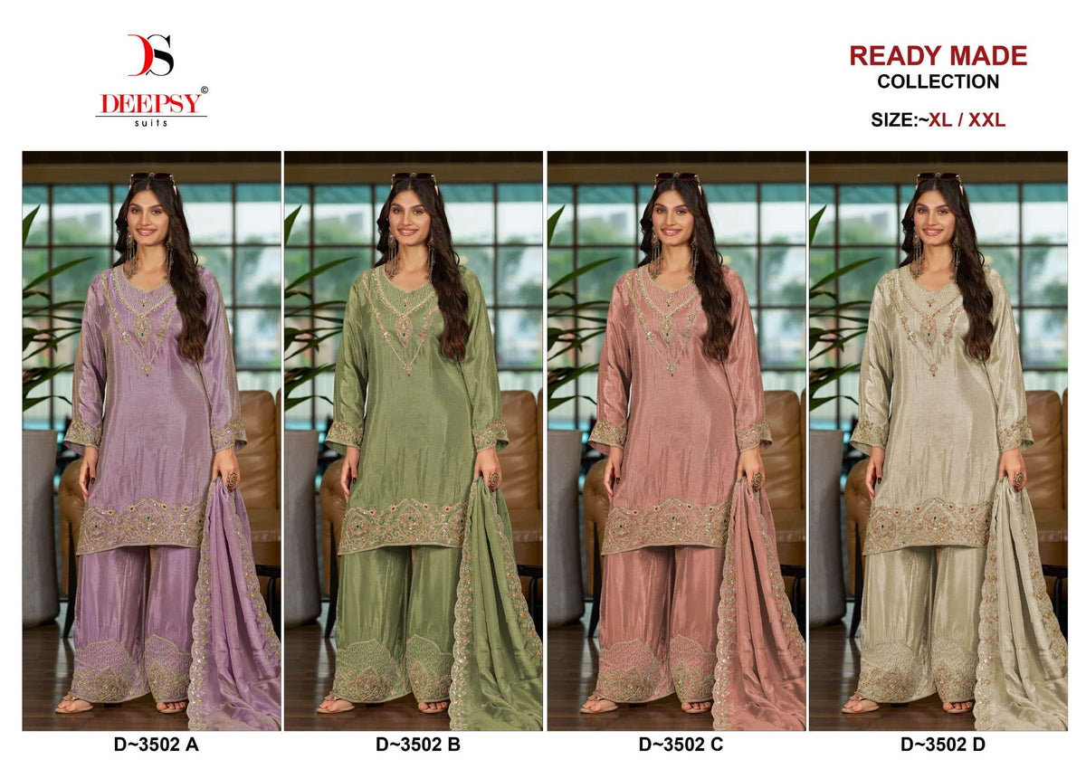 Deepsy Suit D-3502 A to D Series Viscose Silk Embroidered Sharara Suit Set