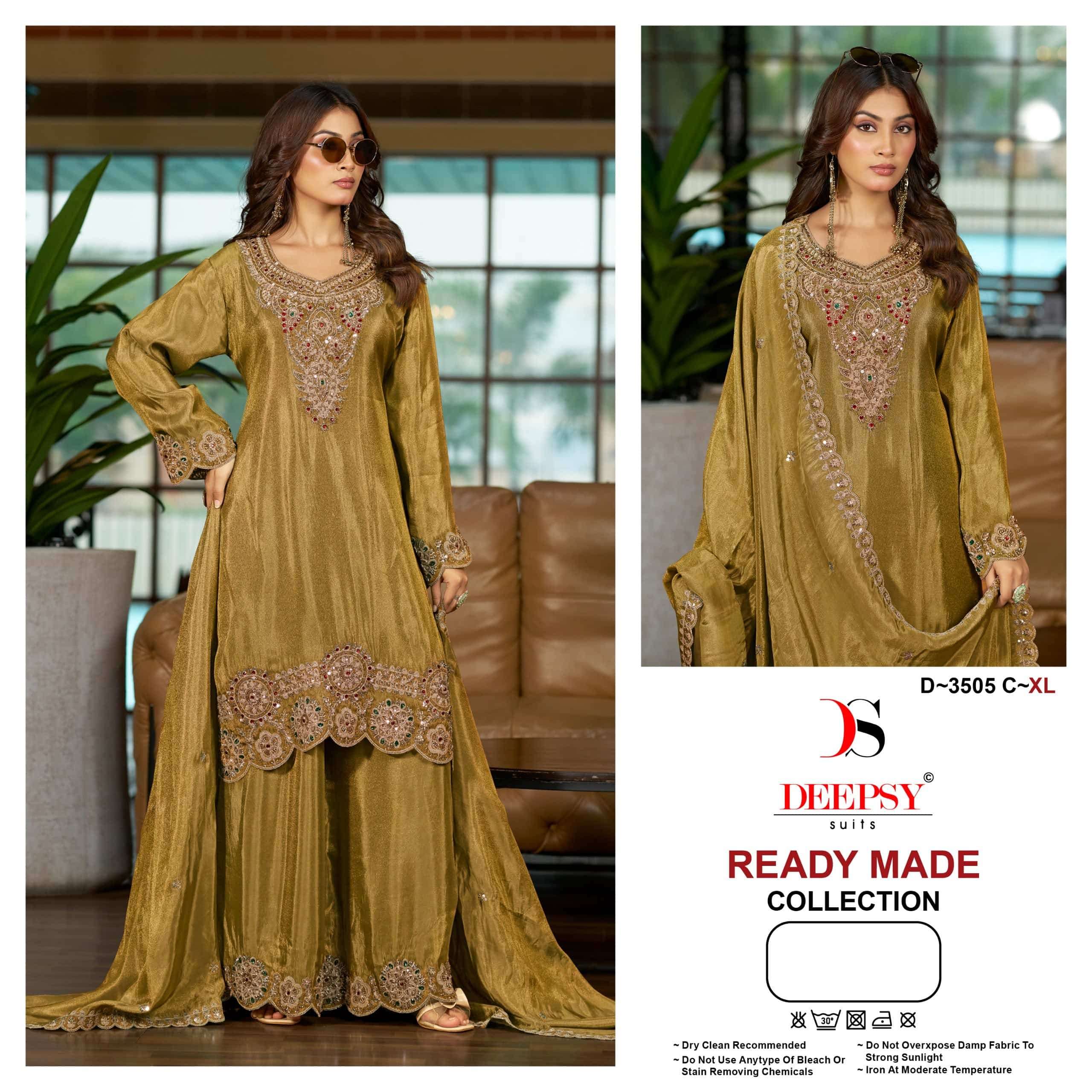 Deepsy Suit D-3505 A to D Series Viscose Tissue Silk Embroidered Pakistani Suit Set