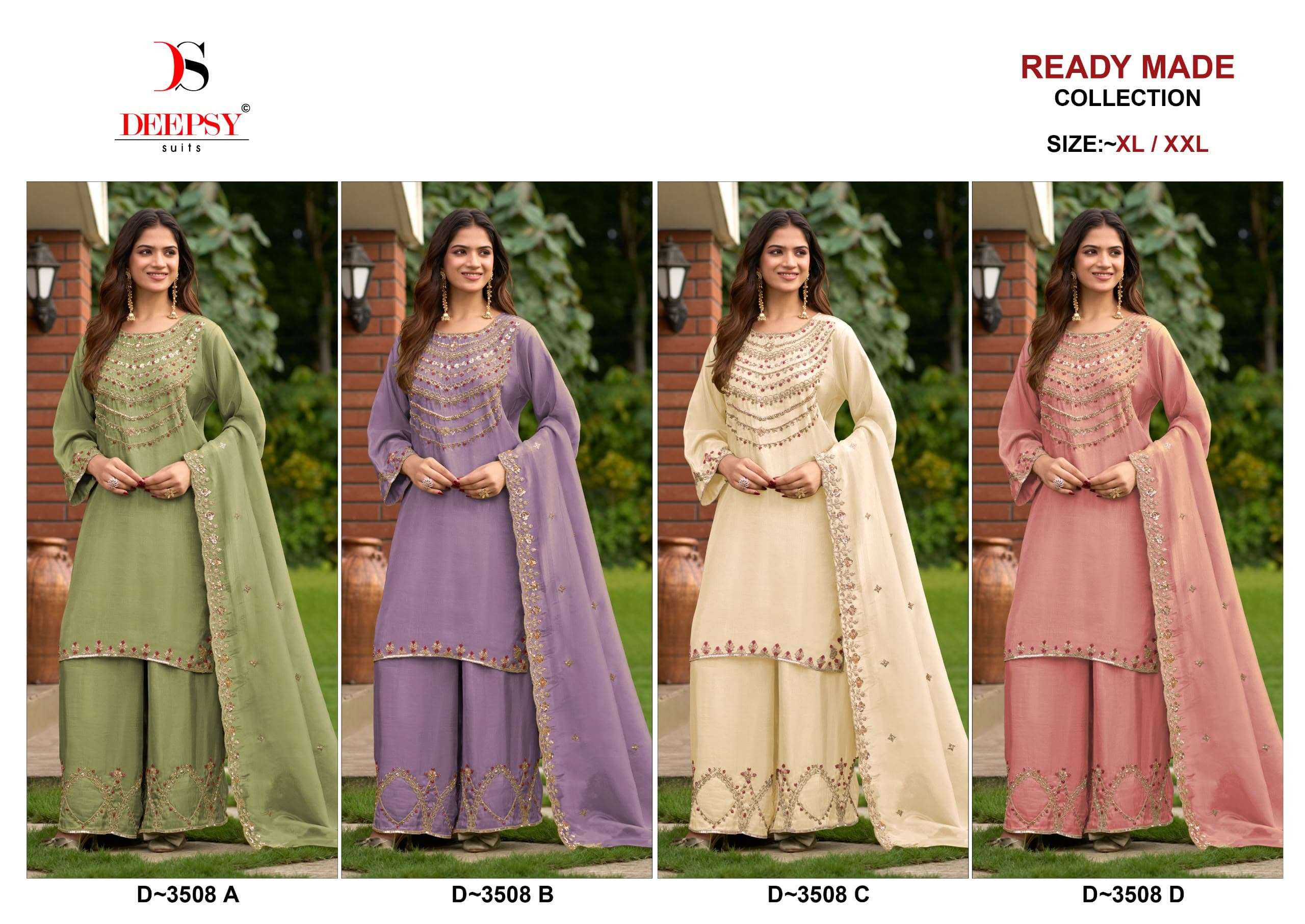 DEEPSY SUIT D-3508 A TO D Series Viscose Tissue Silk Embroidered Salwar Suit Set