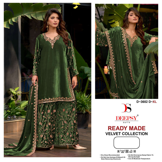 DEEPSY SUIT D-3602 Velvet Embroidered Pakistani Salwar Suit