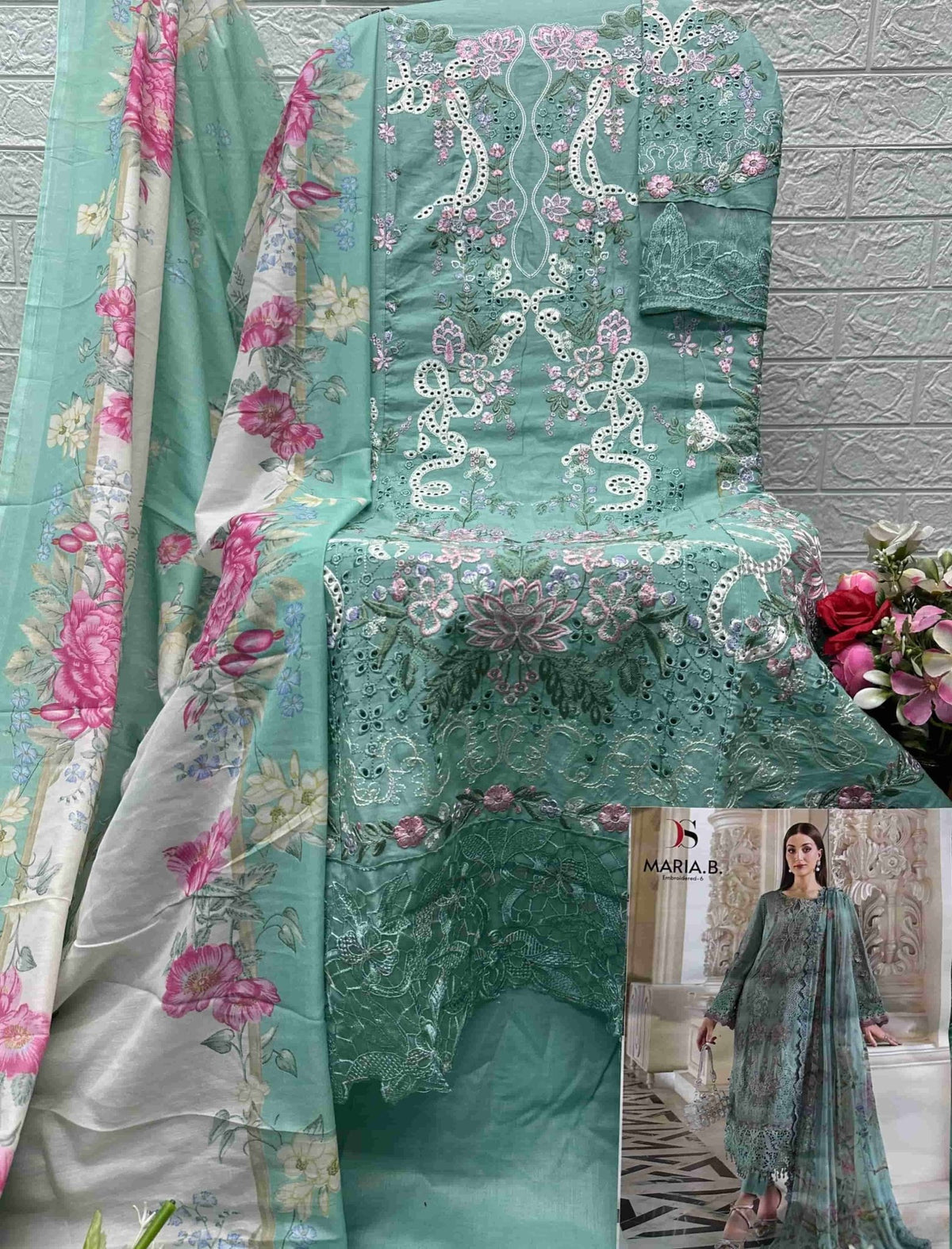 DEEPSY SUIT Maria B Premium Vol-6 Cotton Embroidered Pakistani Suit - Amrah Wholesale