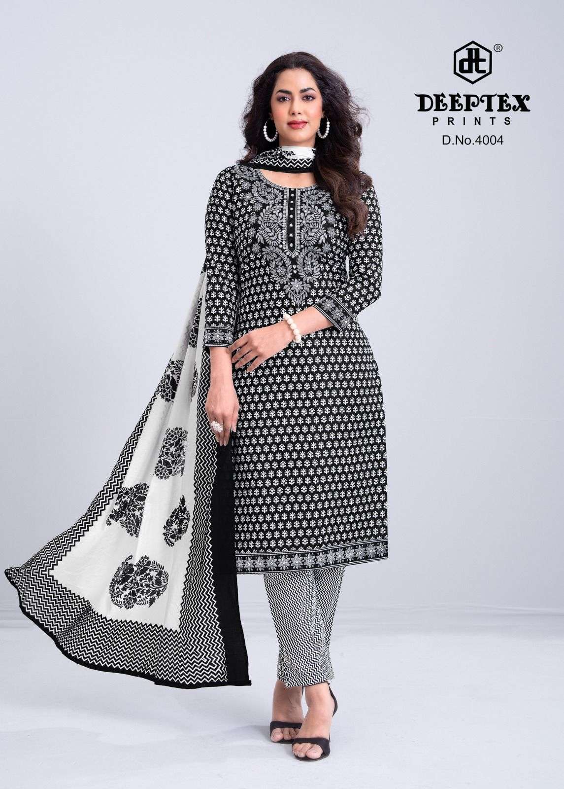 Deeptex Aaliza Black And White Vol 4 Pure Cotton Dress Material - Amrah Wholesale