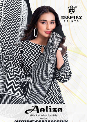 Deeptex Aaliza Black And White Vol 4 Pure Cotton Dress Material - Amrah Wholesale
