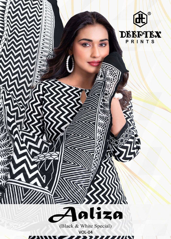 Deeptex Aaliza Black And White Vol 4 Pure Cotton Dress Material - Amrah Wholesale