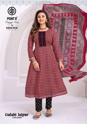 Deeptex Gulabi Jaipur Vol 6 Cotton Anarkali Top Bottom Dupatta Set - Amrah Wholesale