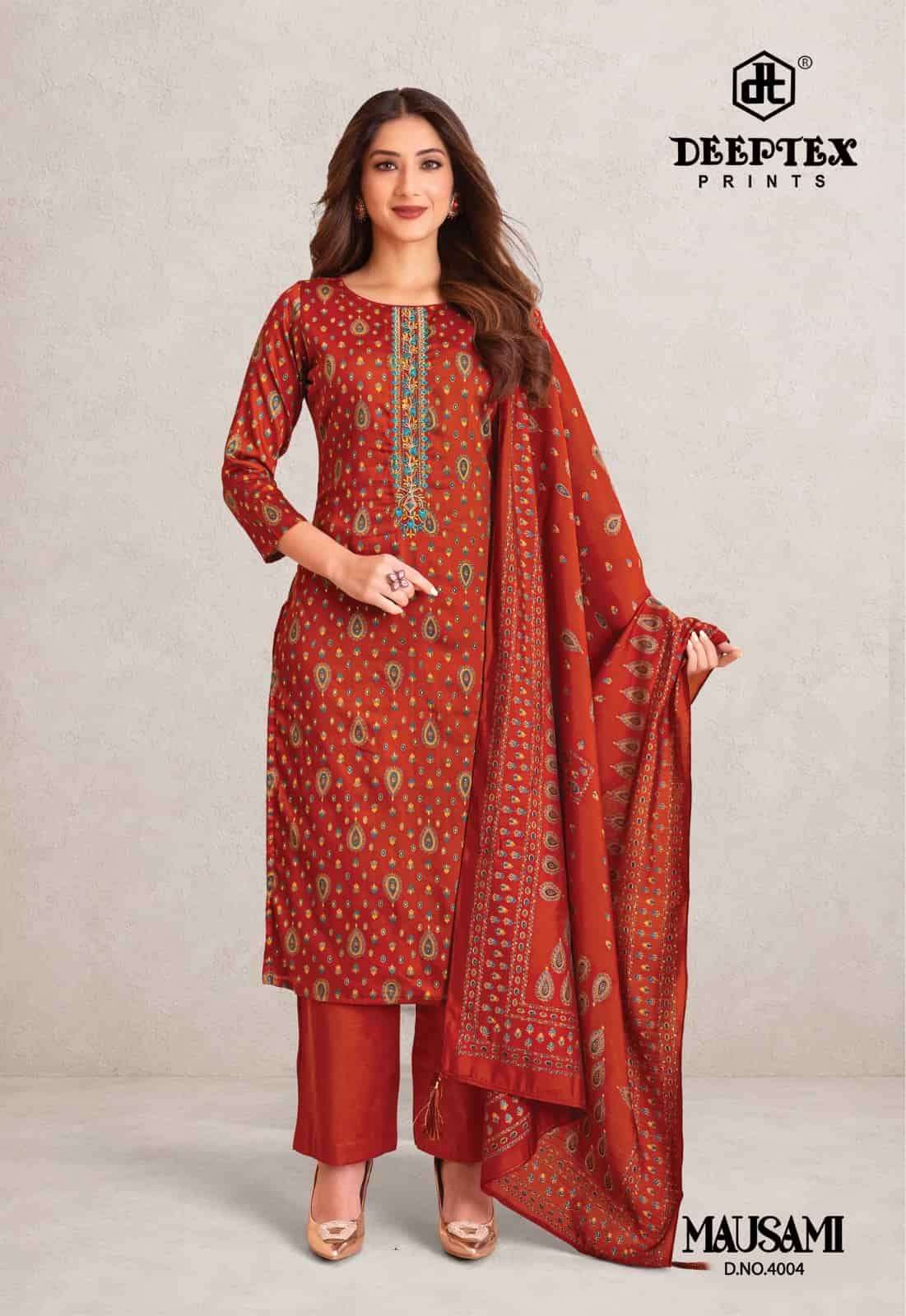 Deeptex Mausami Vol 4 Heavy Jam Satin Dress Material