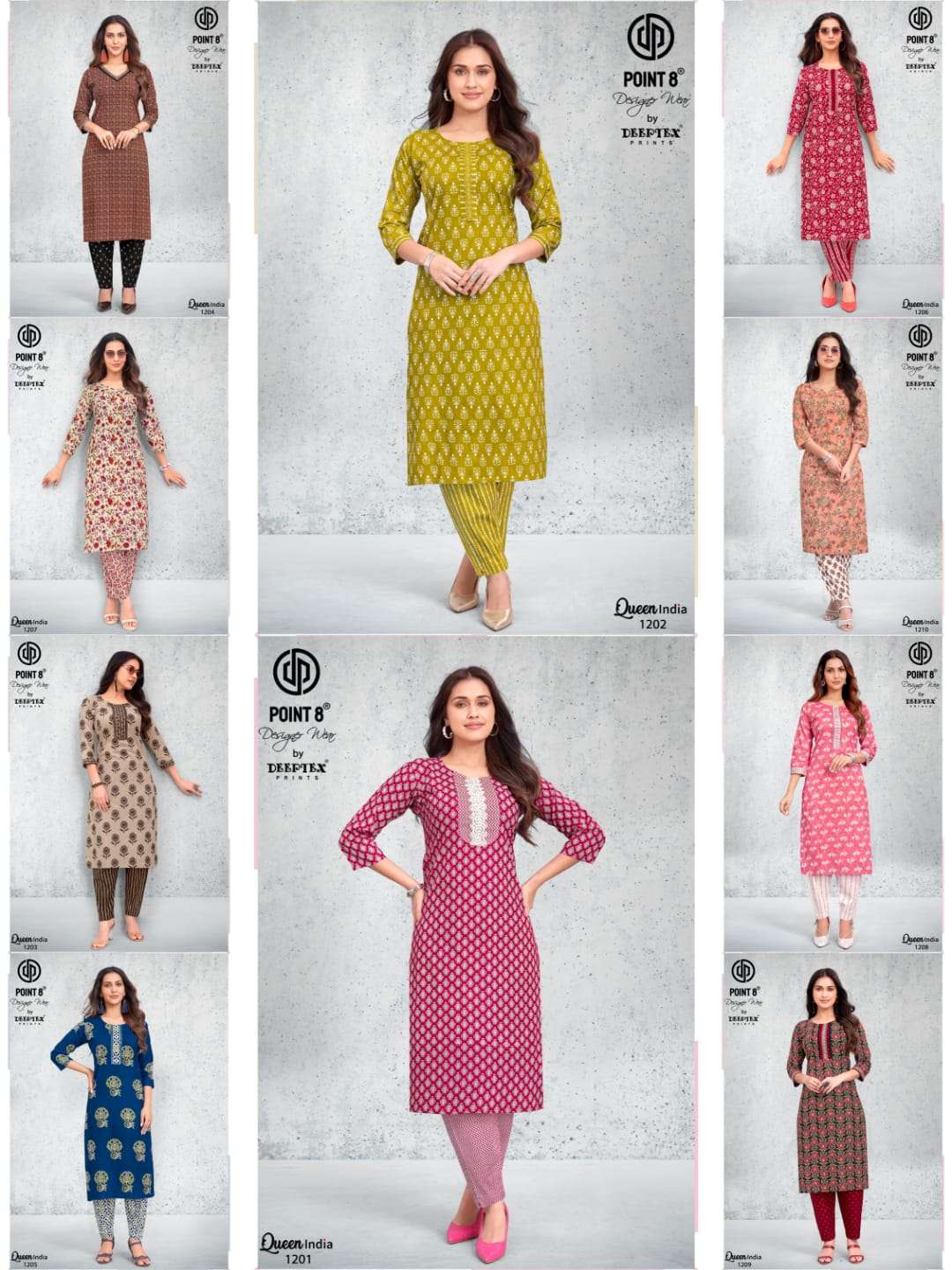 Deeptex Queen India Vol 12 Cotton Stitched Kurti Bottom Set