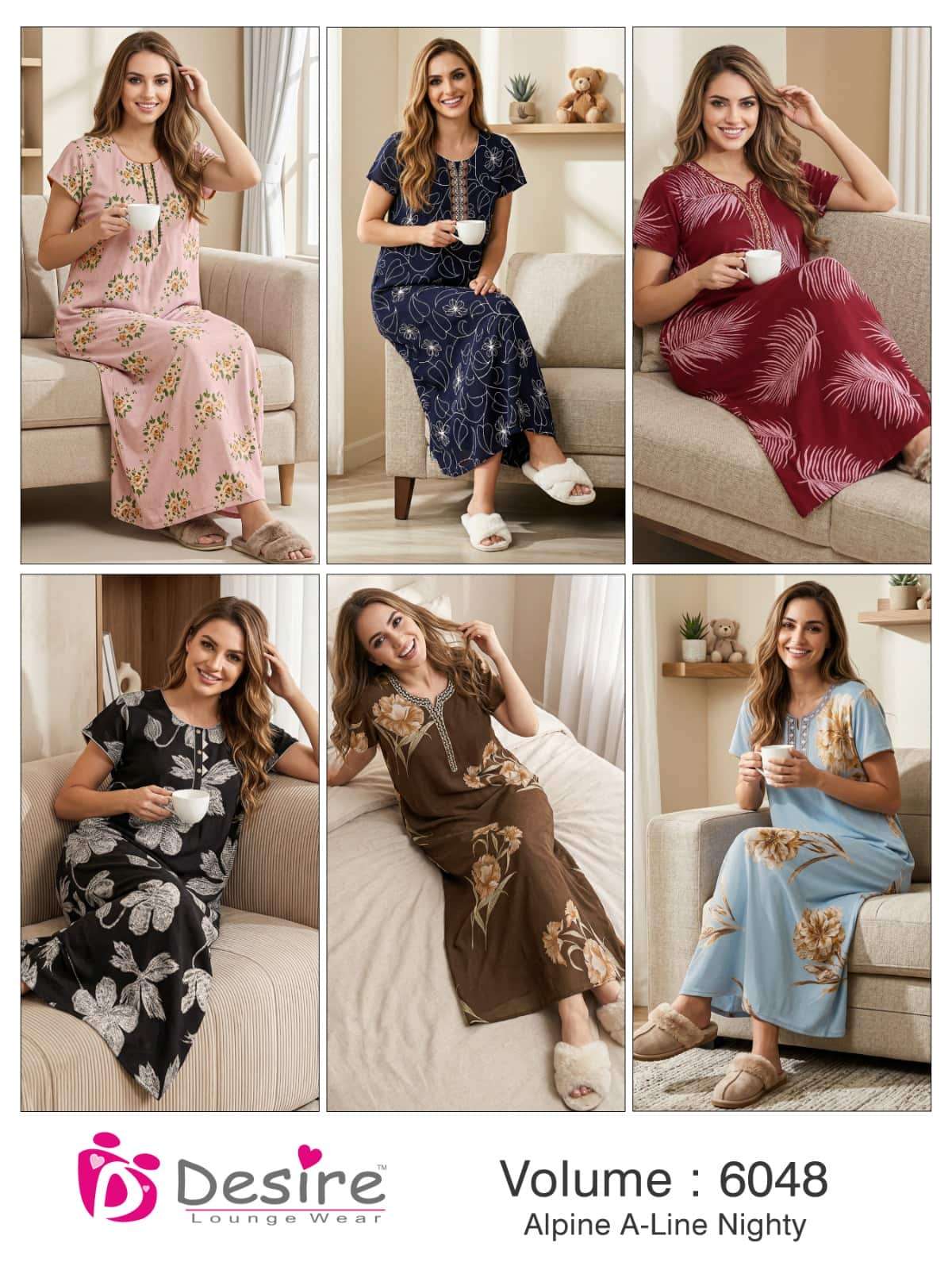 Desire Vol 6048 Pure Apline A-Line Ladies Nighty Wholesale - Amrah Wholesale