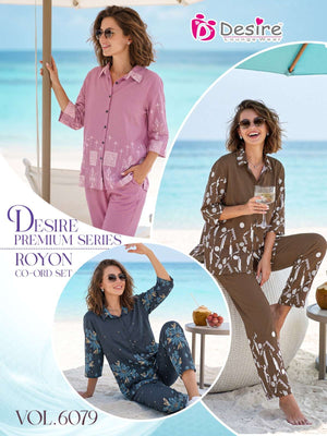 Desire Vol 6079 Premium Rayon Shirt Style Co-Ord Set - Amrah Wholesale