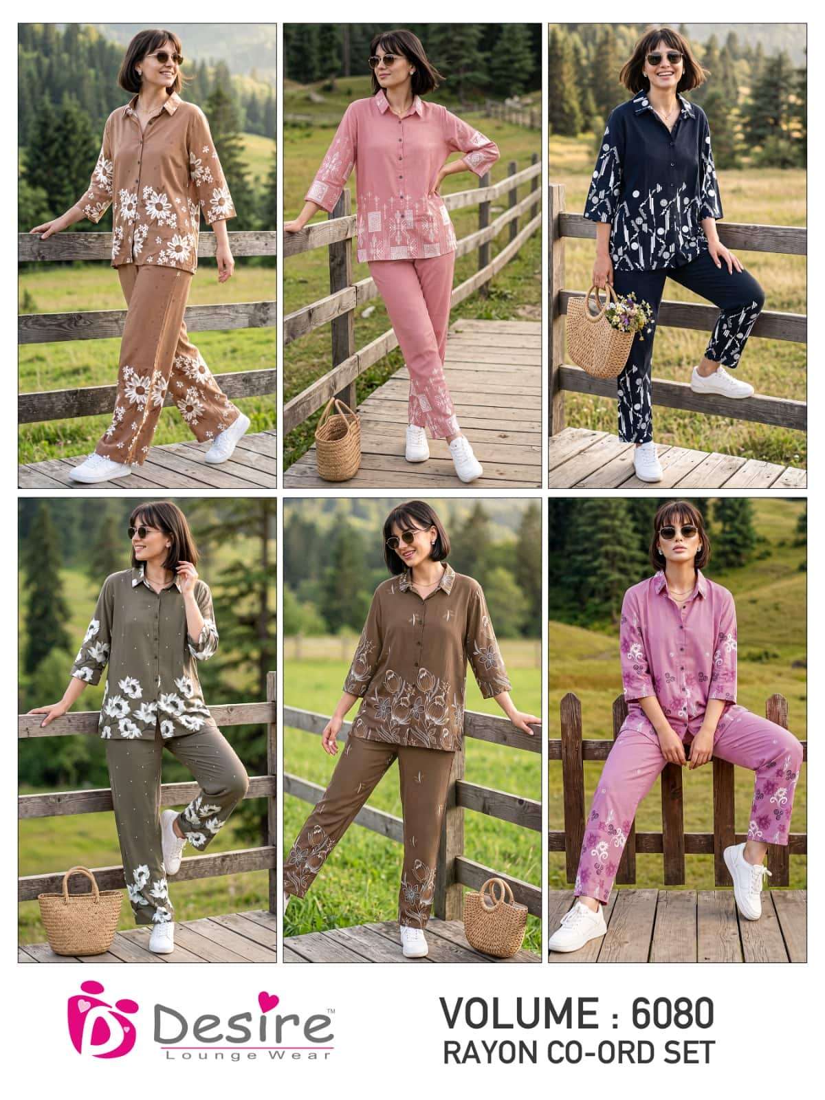 Desire Vol 6080 Rayon Shirt Style Co-Ord Set Wholesale - Amrah Wholesale