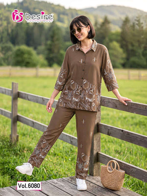 Desire Vol 6080 Rayon Shirt Style Co-Ord Set Wholesale - Amrah Wholesale