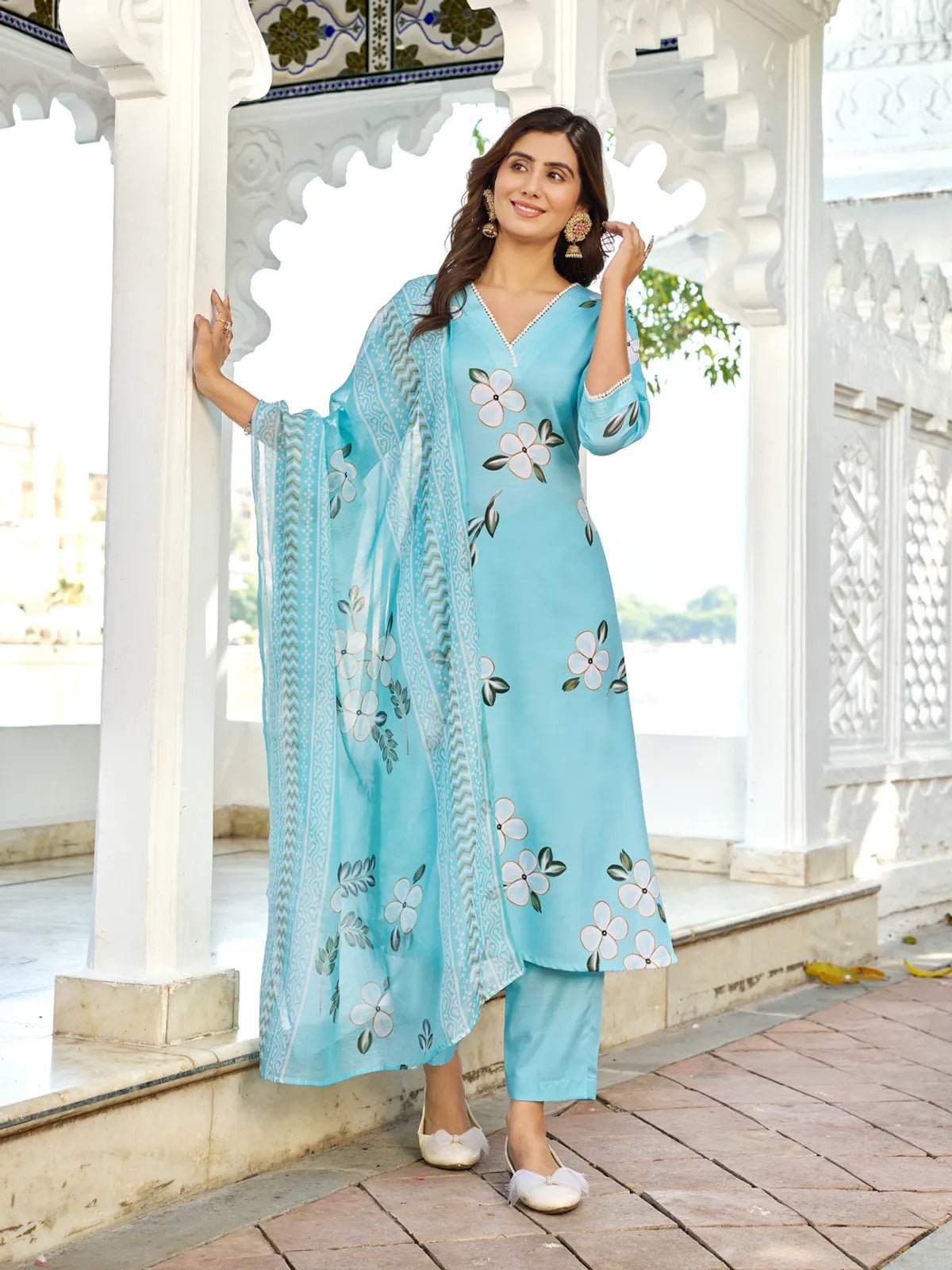Dhruvi 432 Cotton Printed Kurti Pant Dupatta Set - Amrah Wholesale