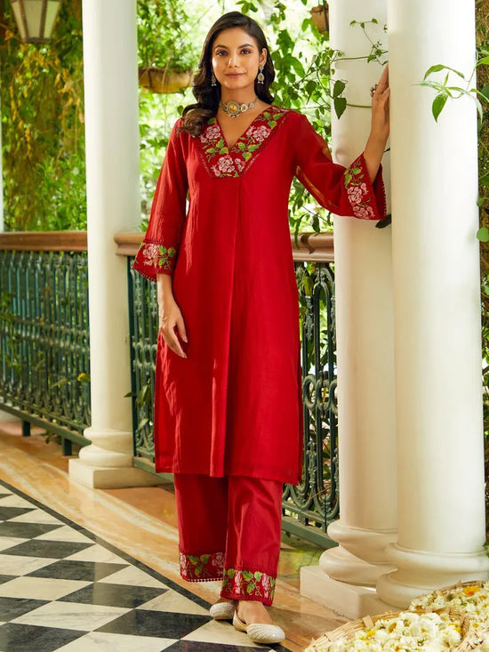 Dhruvi 459 Chanderi Embroidered Kurti Pant Dupatta Set