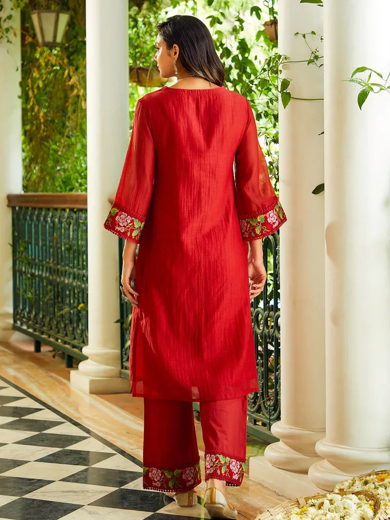 Dhruvi 459 Chanderi Embroidered Kurti Pant Dupatta Set