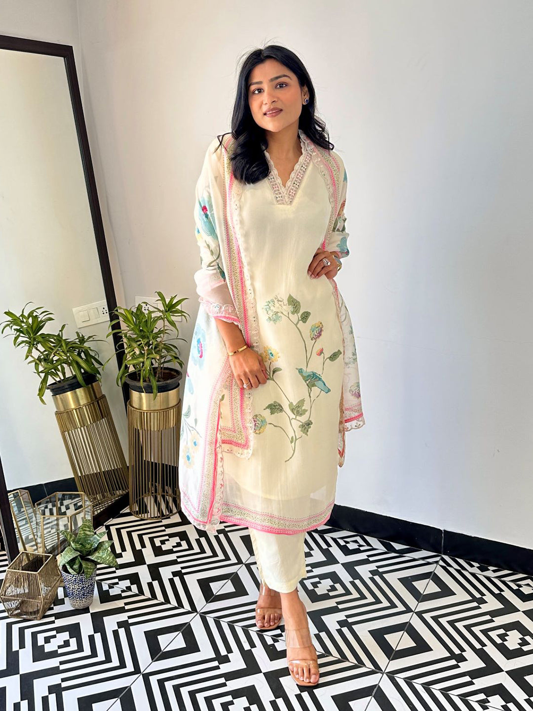 Dhruvi 460 Organza Printed Kurti Pant Dupatta Set