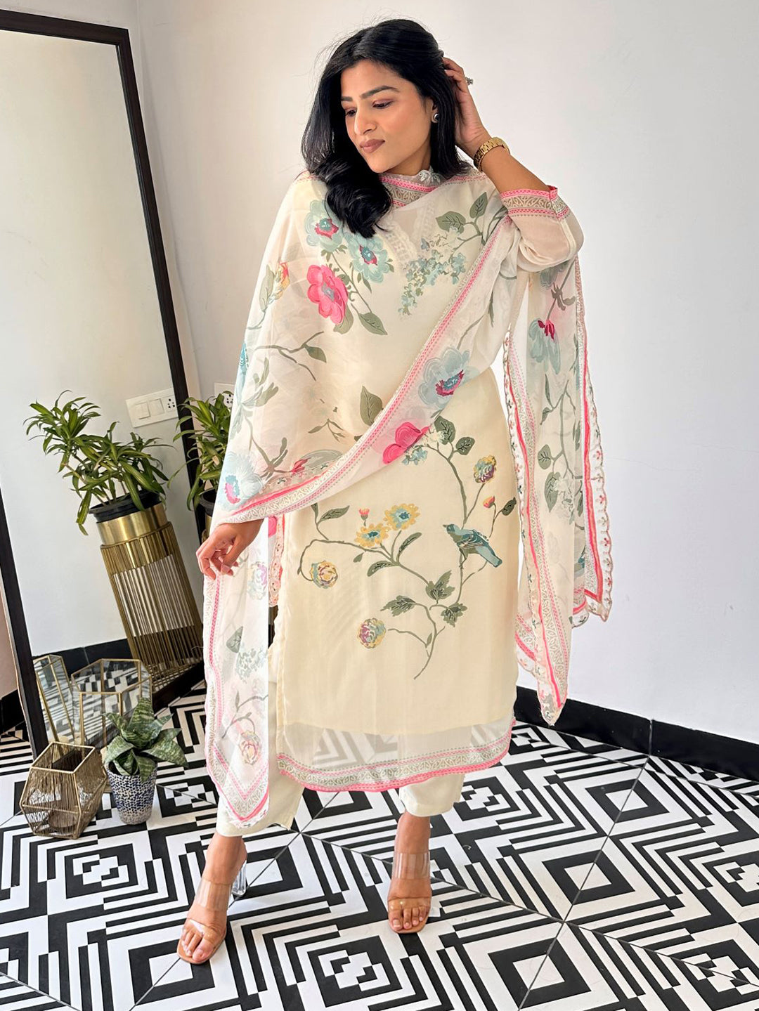 Dhruvi 460 Organza Printed Kurti Pant Dupatta Set