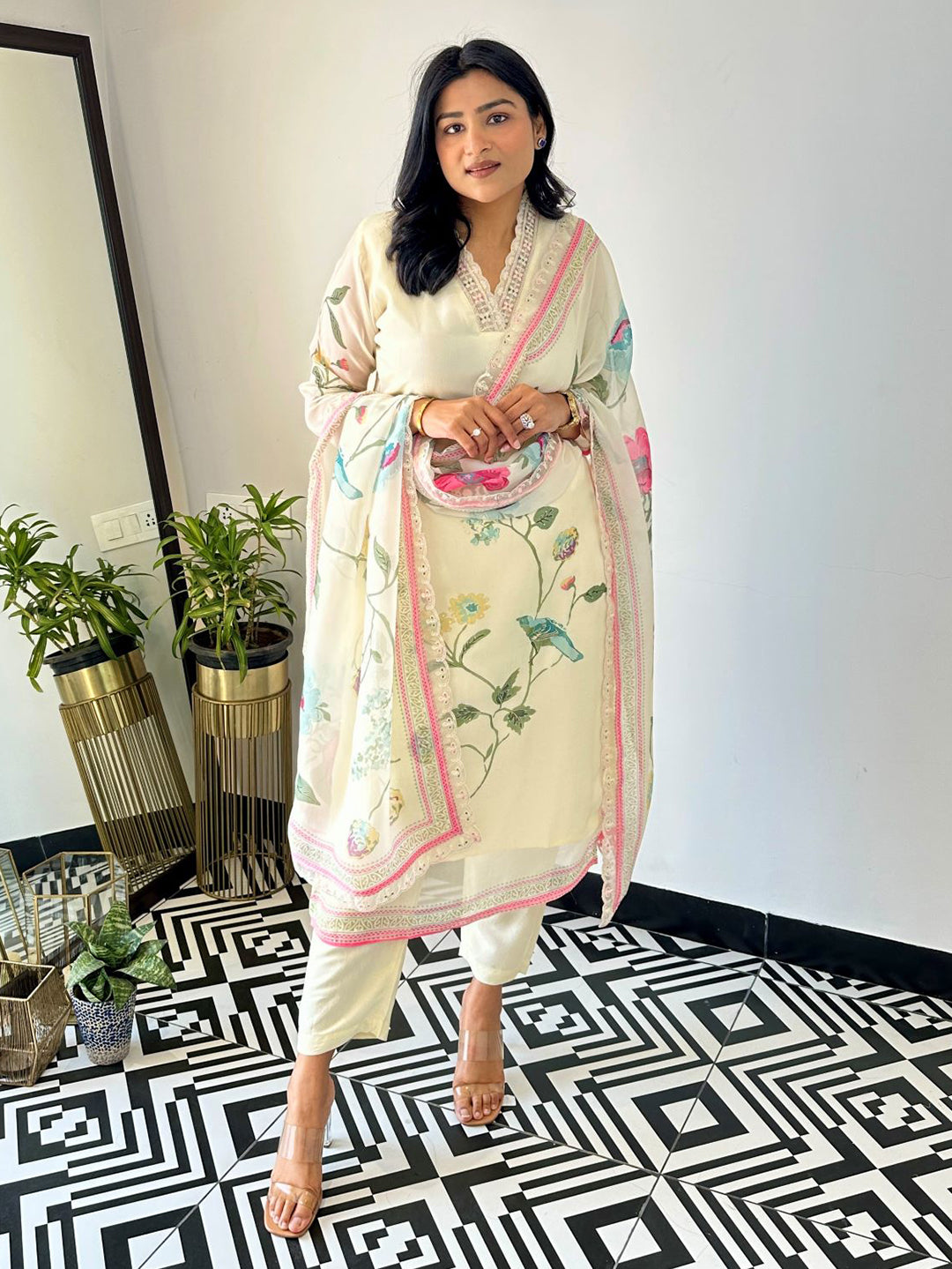 Dhruvi 460 Organza Printed Kurti Pant Dupatta Set