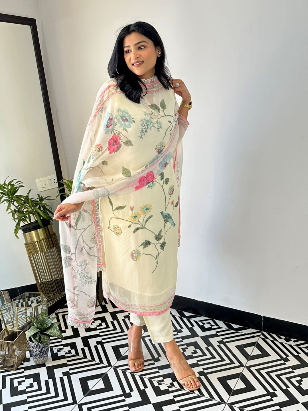 Dhruvi 460 Organza Printed Kurti Pant Dupatta Set