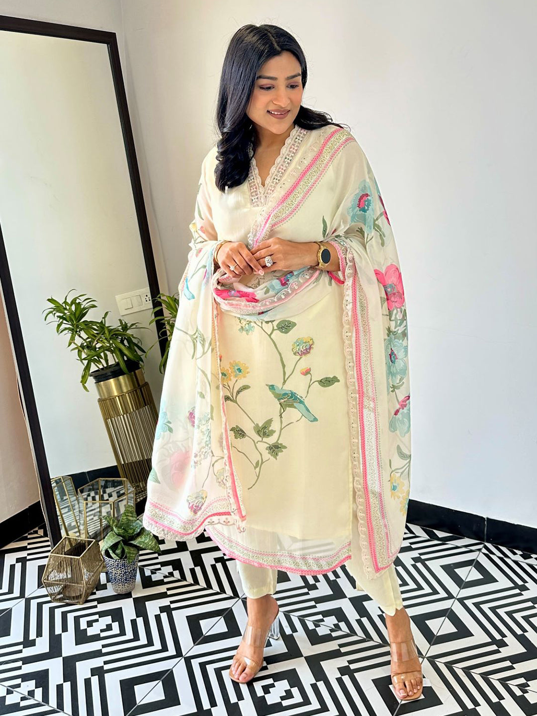 Dhruvi 460 Organza Printed Kurti Pant Dupatta Set