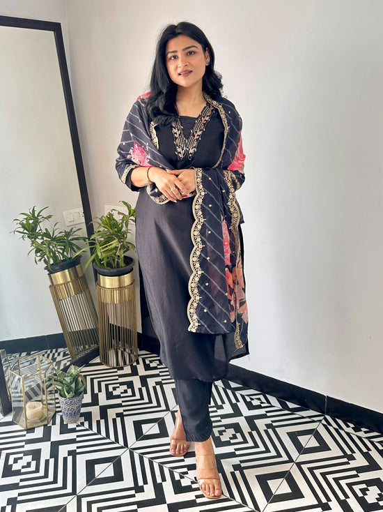 Dhruvi 461 Viscose Embroidered Kurti Pant Dupatta Set