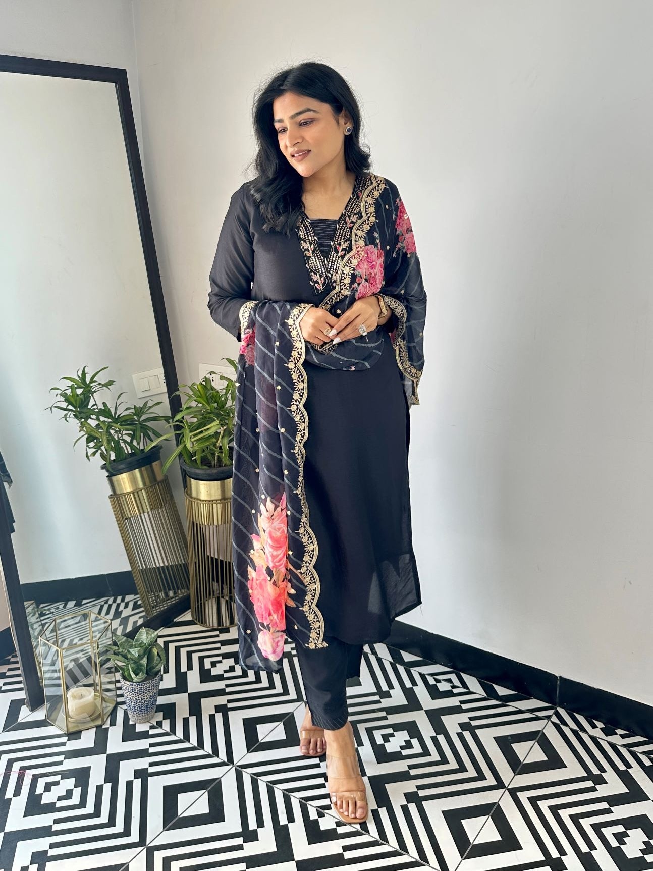 Dhruvi 461 Viscose Embroidered Kurti Pant Dupatta Set