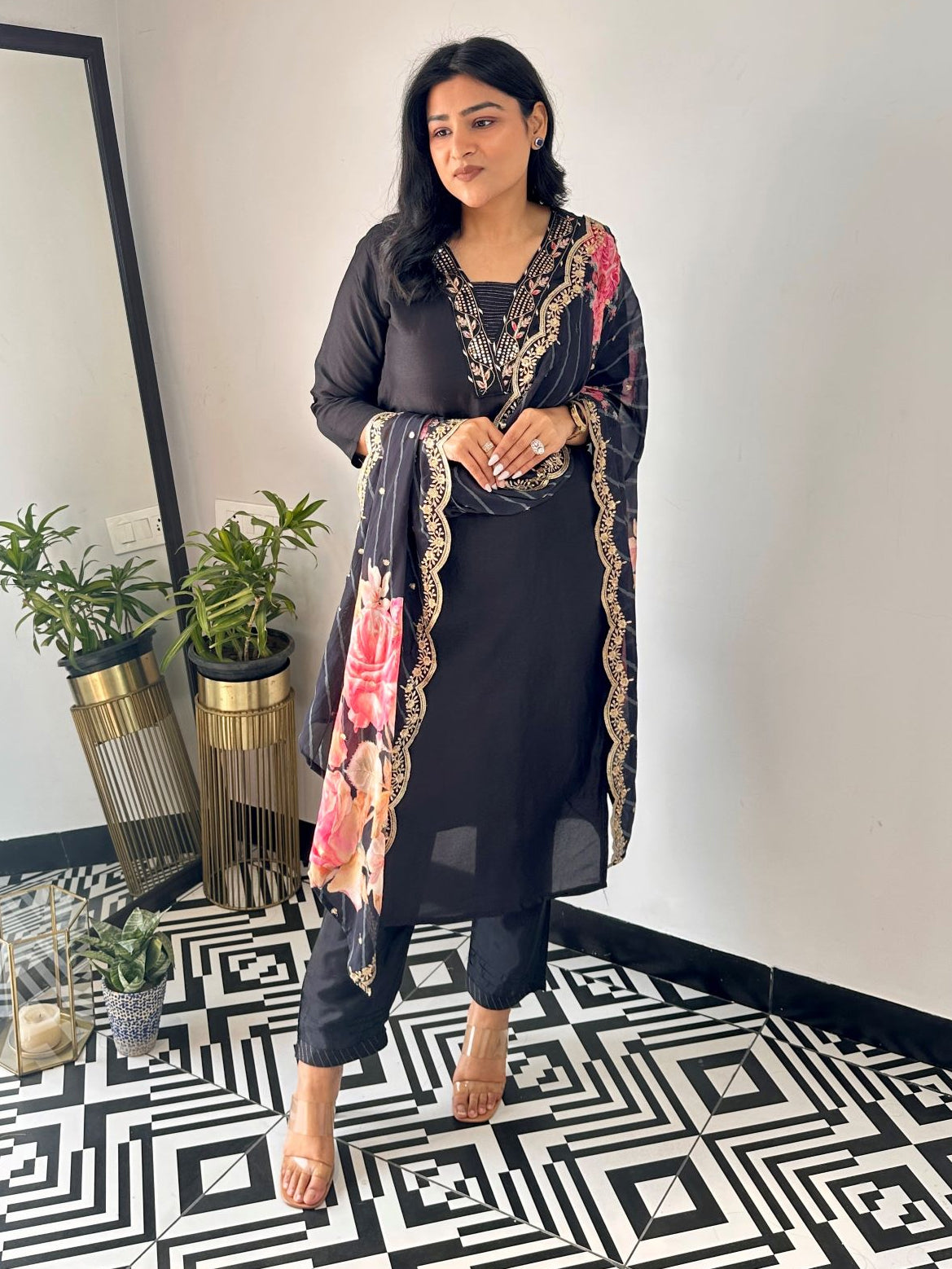 Dhruvi 461 Viscose Embroidered Kurti Pant Dupatta Set