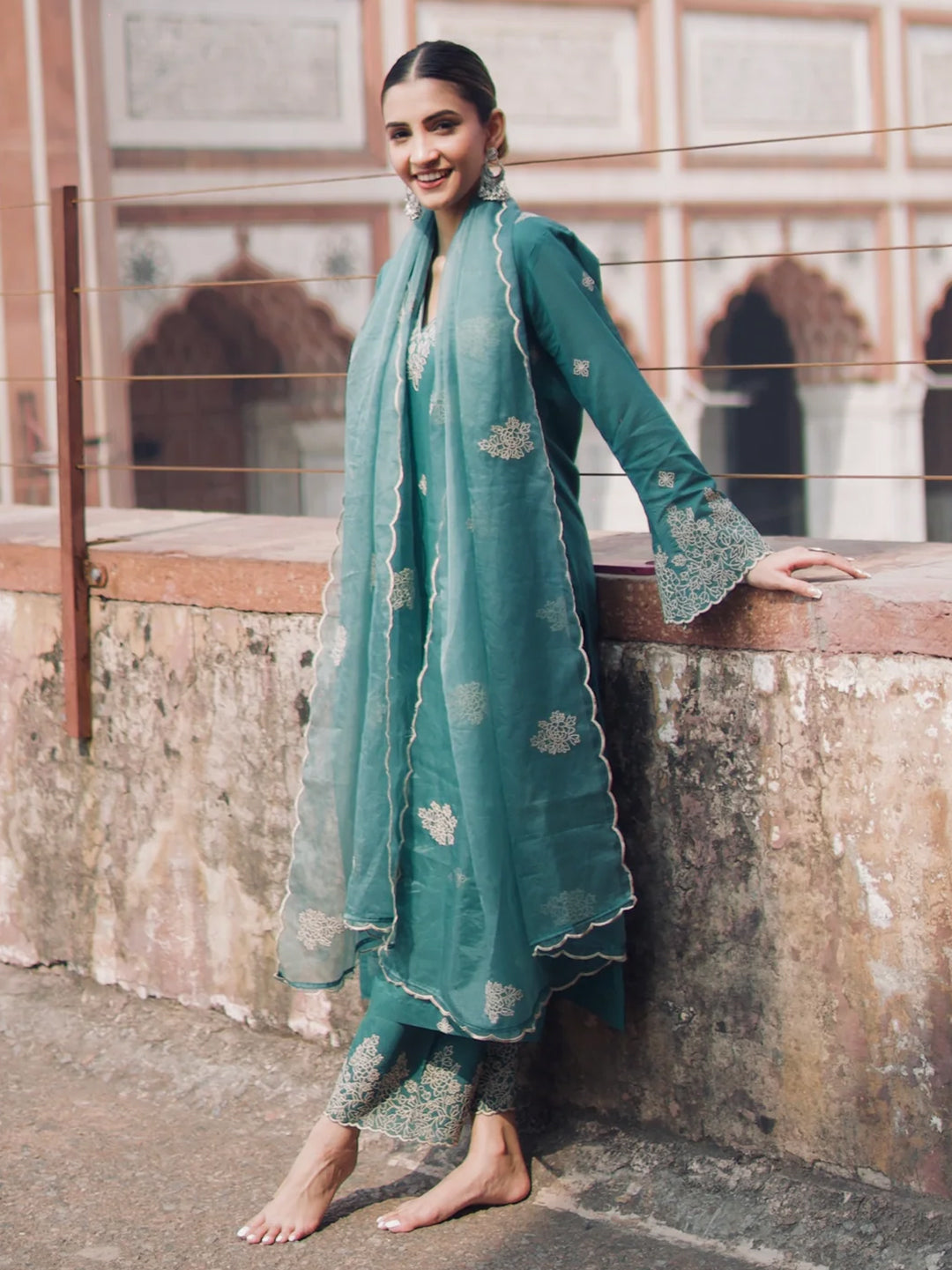 Dhruvi 462 Viscose Embroidered Kurti Pant Dupatta Set